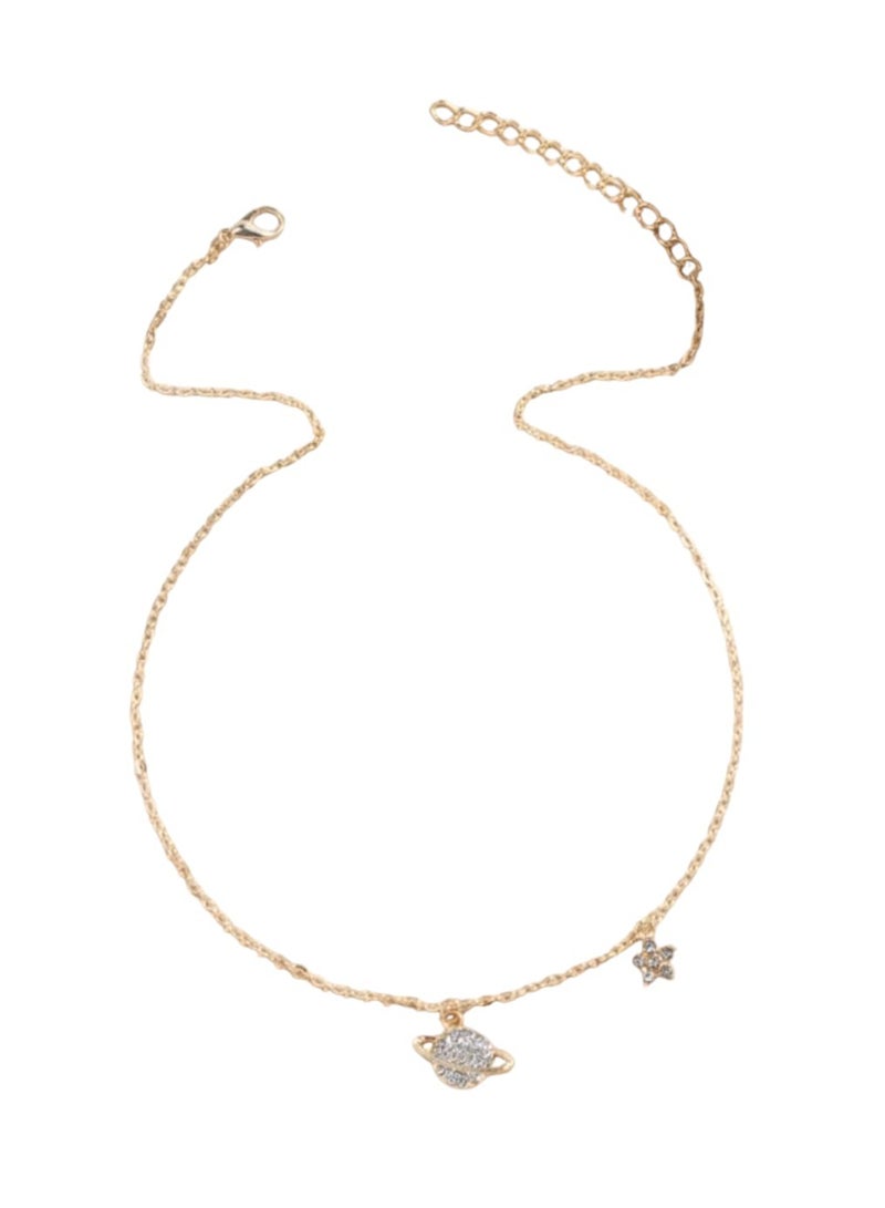 YUCCA Shiny Gold Plated Rhinestone Planet Pendant Necklace - Image 4