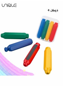 Unique 4 Pieces Magnetic Chalk Holder, Adjustable Colorful Reusable Washable Plastic Chalk Holder Set for School Teacher Office ( Yellow, Green, Blue, Red)  - Image 1