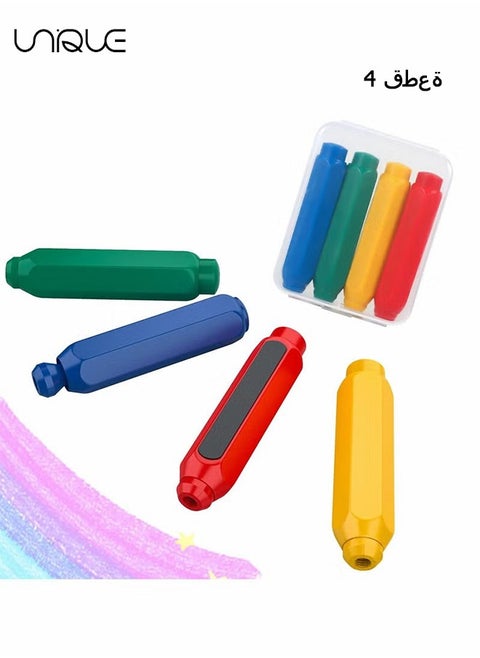4 Pieces Magnetic Chalk Holder, Adjustable Colorful Reusable Washable Plastic Chalk Holder Set for School Teacher Office ( Yellow, Green, Blue, Red)