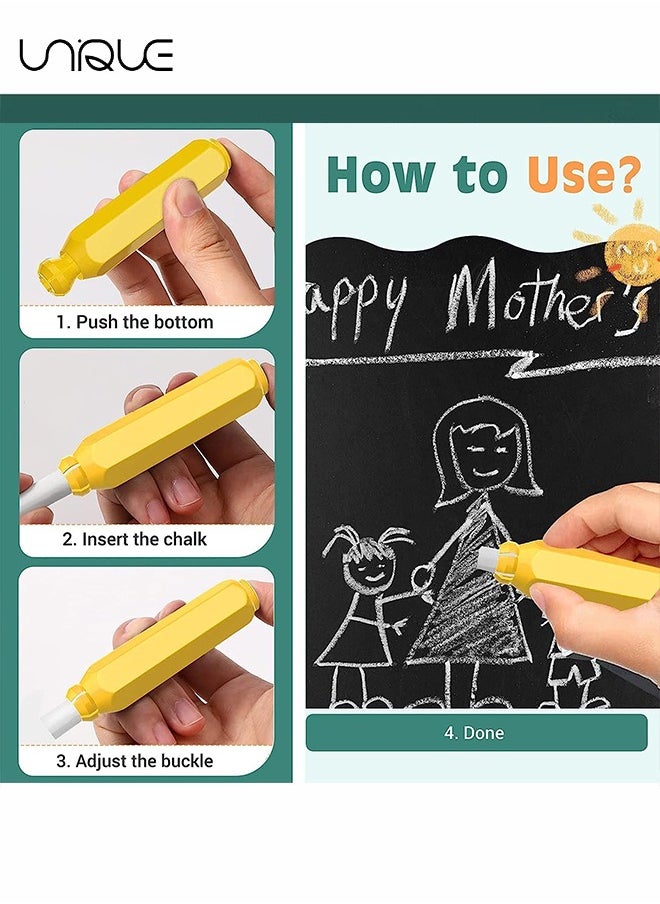 4 Pieces Magnetic Chalk Holder, Adjustable Colorful Reusable Washable Plastic Chalk Holder Set for School Teacher Office ( Yellow, Green, Blue, Red)