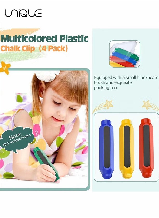 4 Pieces Magnetic Chalk Holder, Adjustable Colorful Reusable Washable Plastic Chalk Holder Set for School Teacher Office ( Yellow, Green, Blue, Red)