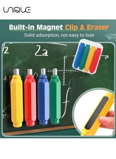 Unique 4 Pieces Magnetic Chalk Holder, Adjustable Colorful Reusable Washable Plastic Chalk Holder Set for School Teacher Office ( Yellow, Green, Blue, Red)  - Image 4