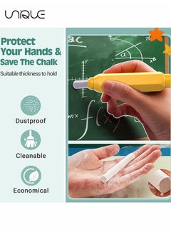 Unique 4 Pieces Magnetic Chalk Holder, Adjustable Colorful Reusable Washable Plastic Chalk Holder Set for School Teacher Office ( Yellow, Green, Blue, Red)  - Image 3