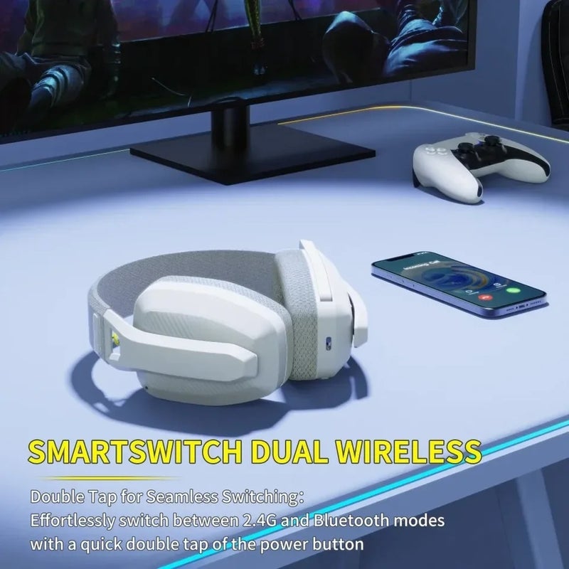 Binnune BW06 2.4GHz Bluetooth Gaming Headset with Mic for PS5 PS4 PC Mac Playstation Wireless Gaming Headphone with Microphone, White 8490741 - Image 5