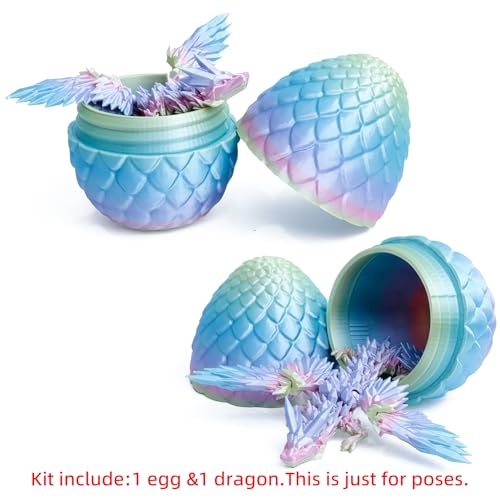 Flavery 3D Printed Flying Dragon in Egg Tricolor Egg with 9 Flexible Winged Dragon Inside Colorful Fidget Toy Birthday Gift Desk Pet Figure Mini Rainbow - Image 5