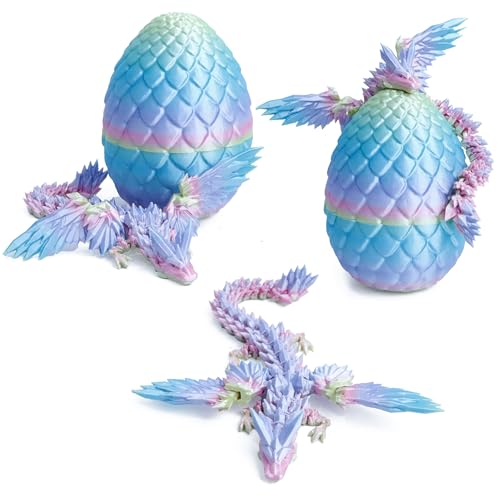 Flavery 3D Printed Flying Dragon in Egg Tricolor Egg with 9 Flexible Winged Dragon Inside Colorful Fidget Toy Birthday Gift Desk Pet Figure Mini Rainbow - Image 1