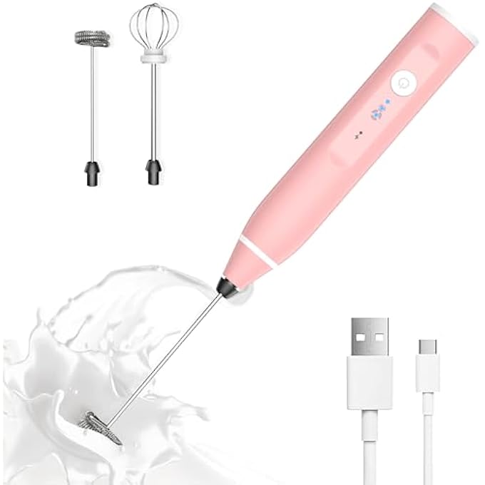 Laposso Milk Frother Rechargeable Handheld Electric Whisk Coffee Frother Mixer With 3 Stainless Whisks 3 Speed Adjustable Foam Maker Blender For Coffee Matcha Latte Cappuccino Hot ChocolatePink - Image 1
