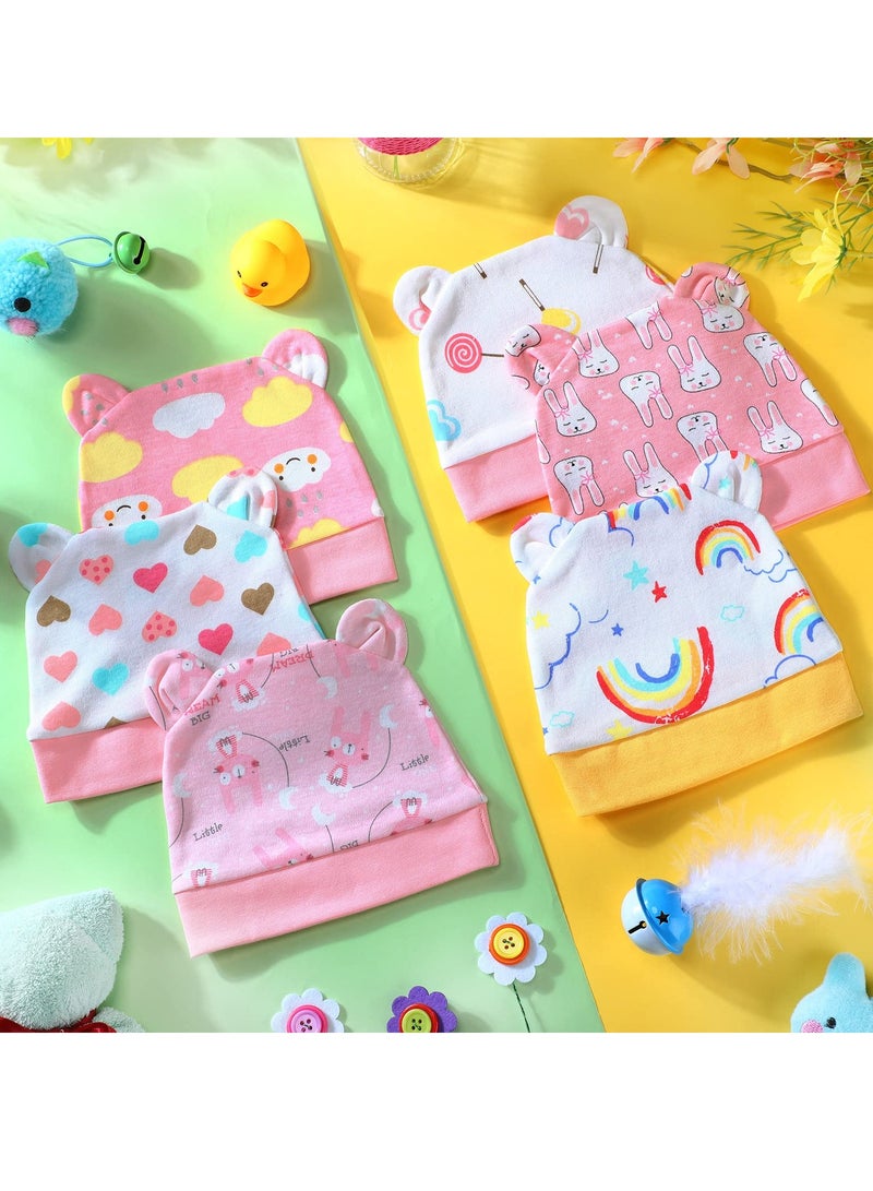 KASTWAVE 6 Pieces Newborn Baby Hat with Bear Ears - Infant Caps for Baby Boys and Girls, Toddler Hats, Infant Beanie Caps for 0-3 Months - Image 2