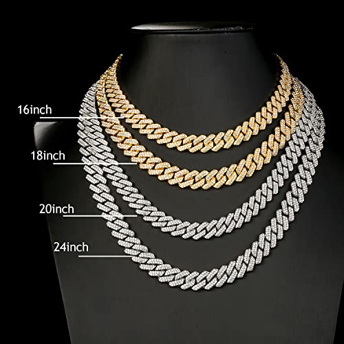 JUNVirtuous Cuban Link Chain Mens Iced Out Miami Cuban Necklace Silver/Gold Bling Diamond Hip Hop Jewelry for Women (20 inch Silver Necklace) - Image 3