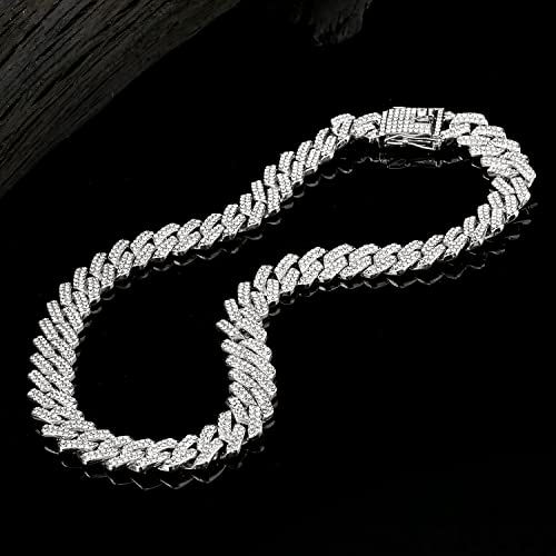 JUNVirtuous Cuban Link Chain Mens Iced Out Miami Cuban Necklace Silver/Gold Bling Diamond Hip Hop Jewelry for Women (20 inch Silver Necklace) - Image 4
