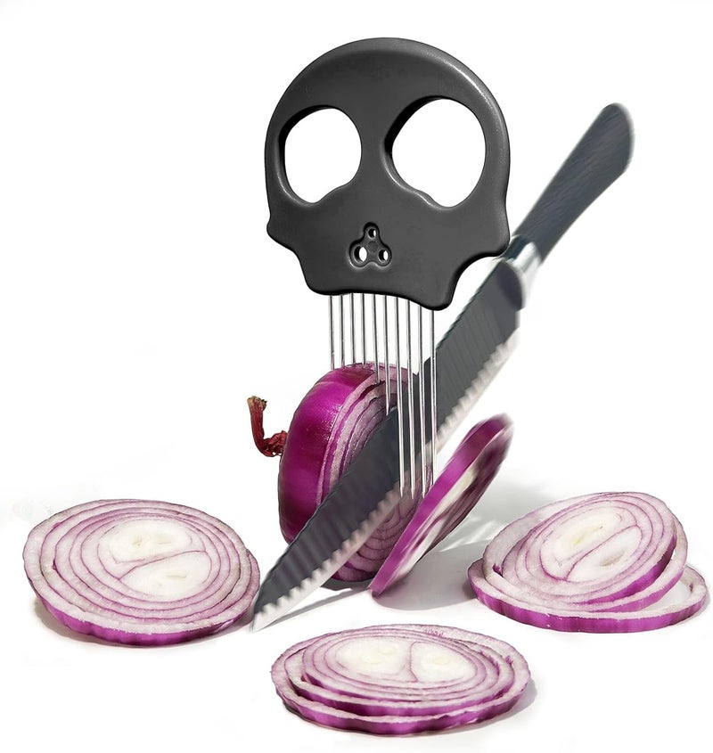 Erehere Stainless Steel Onion Cutter & Egg Slicer – Multi-Function Vegetable Cutter and Herb Stripper for Avocados, Tomatoes, and Potatoes (Obsidian) - Image 1