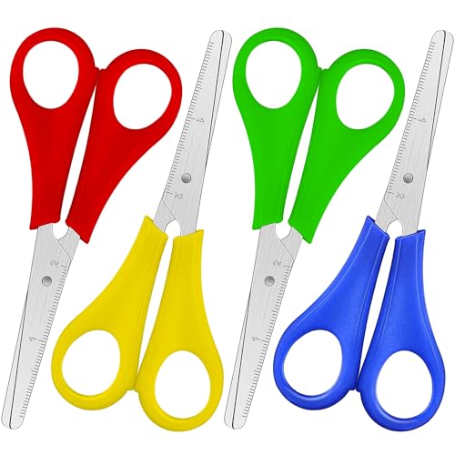 Ultimate Stationery Kids Scissors 5 Inch, 4 Pack Safety Blunt Tip School Scissors for Kids, Stainless Steel, Assorted Colors, Left or Right Handed - Image 1