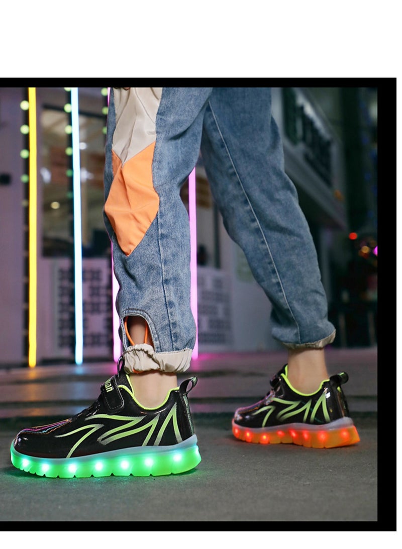 FASHION Walking Shoes LED Lights Shoes Light Up Boys And Girls Children USB Charge Black - Image 2