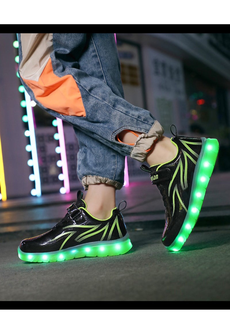 FASHION Walking Shoes LED Lights Shoes Light Up Boys And Girls Children USB Charge Black - Image 1