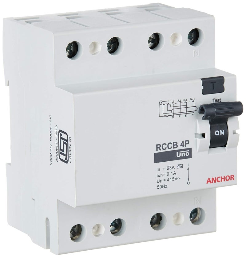 Anchor by Panasonic 98223 Uno Series 63 Ampere Four Pole 100Ma RCCB White Pack of 2 - Image 1