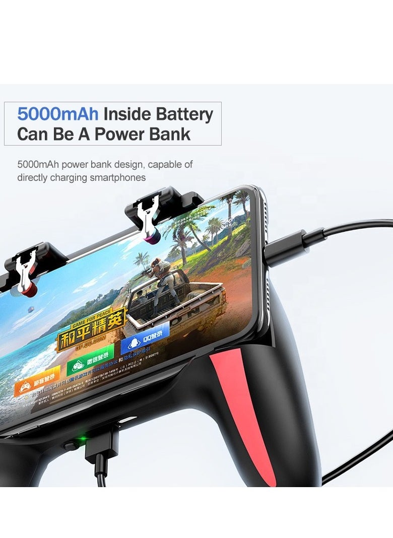 ماركة غير محددة - دراع تحكم  ببجي للألعاب  مع مروحتين تبريد وبطارية 5000mAh – مقبض ألعاب مريح مع أزرار تصويب وإطلاق نار، متوافق مع ببجي وكول أوف ديوتي والمزيد – مناسب للهواتف من 4.7 إلى 6   إنش - Image 1