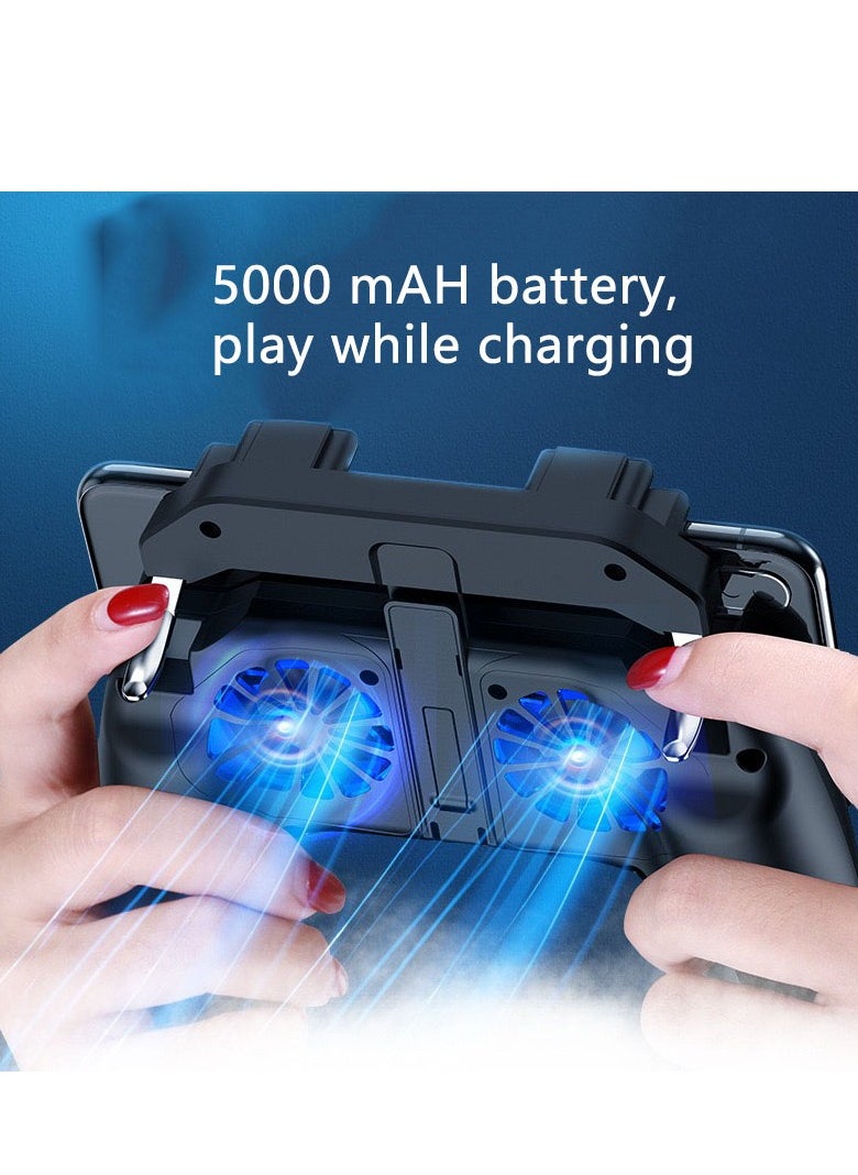 ماركة غير محددة - دراع تحكم  ببجي للألعاب  مع مروحتين تبريد وبطارية 5000mAh – مقبض ألعاب مريح مع أزرار تصويب وإطلاق نار، متوافق مع ببجي وكول أوف ديوتي والمزيد – مناسب للهواتف من 4.7 إلى 6   إنش - Image 1