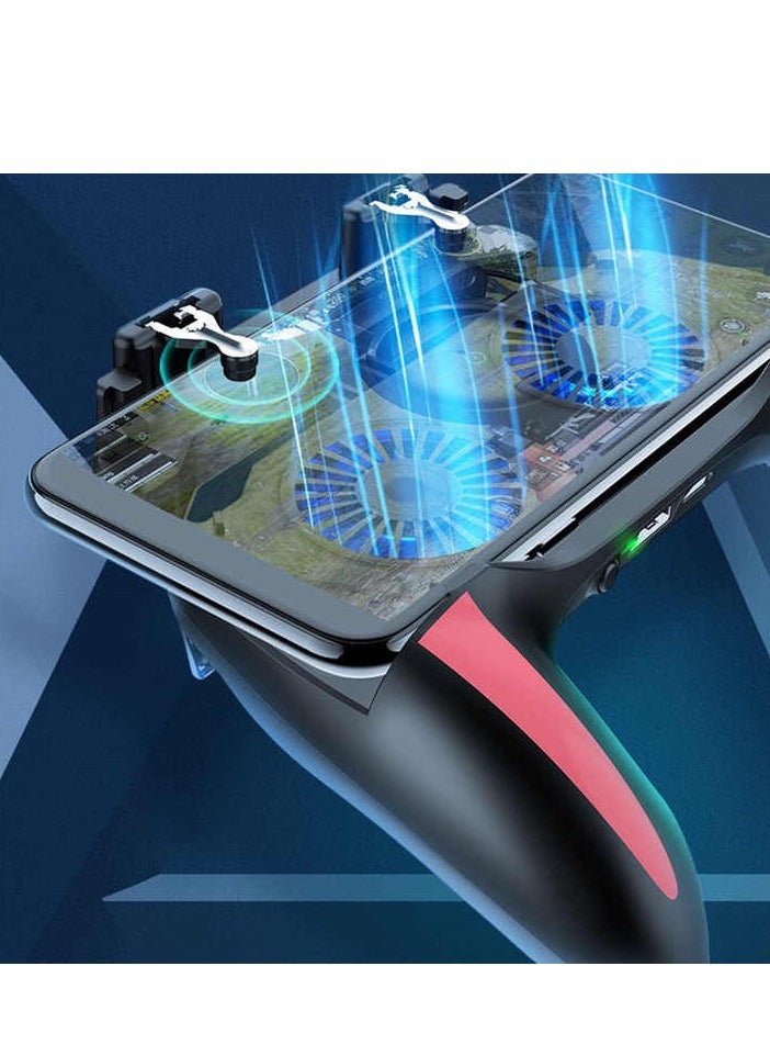 ماركة غير محددة - دراع تحكم  ببجي للألعاب  مع مروحتين تبريد وبطارية 5000mAh – مقبض ألعاب مريح مع أزرار تصويب وإطلاق نار، متوافق مع ببجي وكول أوف ديوتي والمزيد – مناسب للهواتف من 4.7 إلى 6   إنش - Image 1
