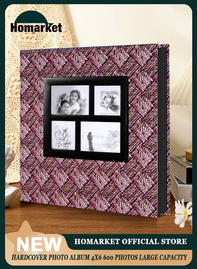 HomarKet Photo Albums for 4x6 Photos Holds 600 Black Pages Large knitting pattern Cover Horizontal and Vertical Photos Large Capacity Travel Record Family Album Baby Photo Picture Album  - Image 1