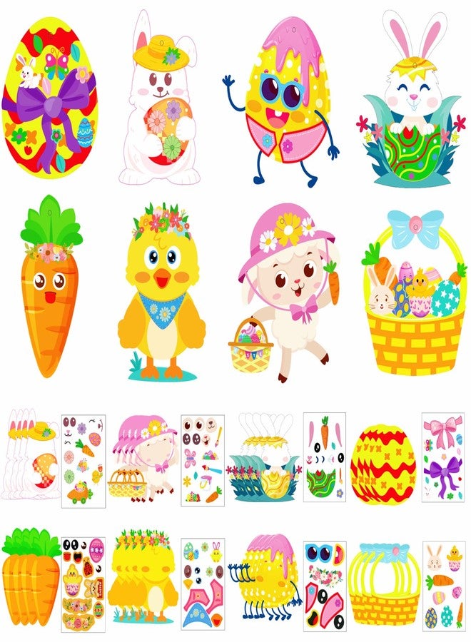 مجموعة زينة عيد الفصح الورقية للأطفال من UDTAATO، 64 قطعة، ملصقات وجه يمكنك صنعها بنفسك مع بيضة أرنب، مجموعة بطاقات عيد الفصح، ملصقات ذاتية اللصق لتزيين الحفلات والفصول الدراسية. - Image 1