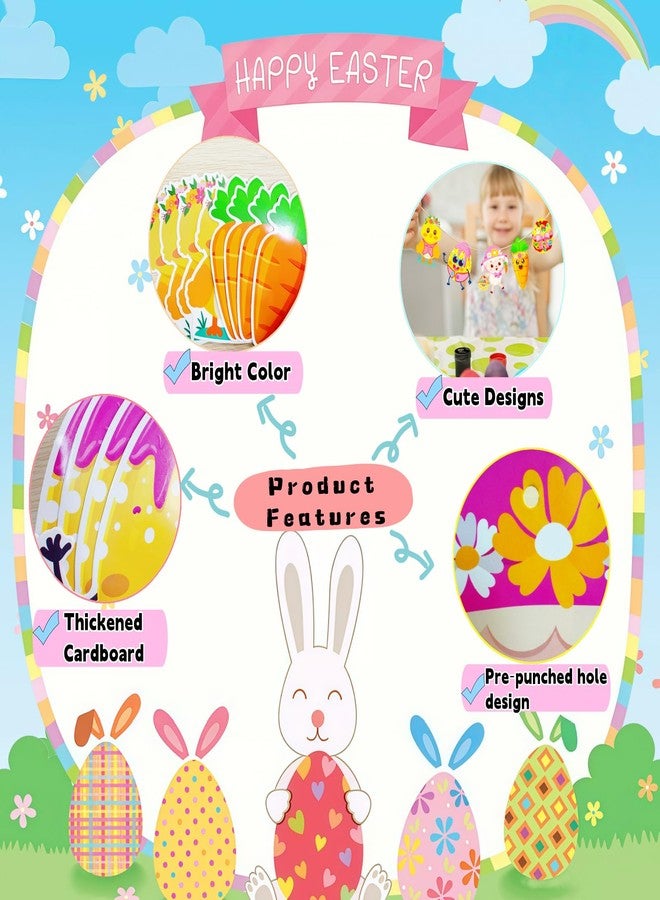 مجموعة زينة عيد الفصح الورقية للأطفال من UDTAATO، 64 قطعة، ملصقات وجه يمكنك صنعها بنفسك مع بيضة أرنب، مجموعة بطاقات عيد الفصح، ملصقات ذاتية اللصق لتزيين الحفلات والفصول الدراسية. - Image 4