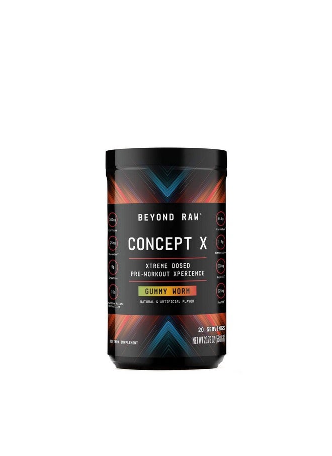 BEYOND RAW - BEYOND RAW Concept X | Clinically Dosed Pre-Workout Powder | Contains Caffeine, L-Citrulline, Creatine, and Beta-Alanine | Gummy Worm | 20 Servings - Image 1