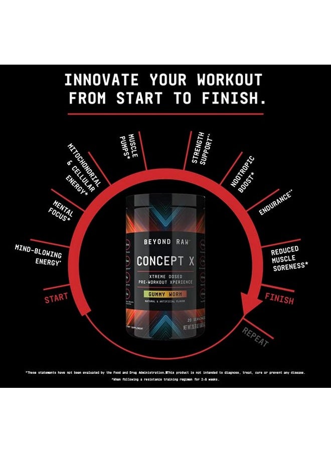 BEYOND RAW - BEYOND RAW Concept X | Clinically Dosed Pre-Workout Powder | Contains Caffeine, L-Citrulline, Creatine, and Beta-Alanine | Gummy Worm | 20 Servings - Image 1