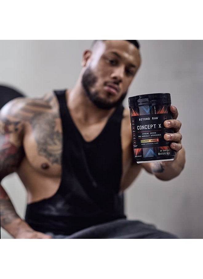 BEYOND RAW - BEYOND RAW Concept X | Clinically Dosed Pre-Workout Powder | Contains Caffeine, L-Citrulline, Creatine, and Beta-Alanine | Gummy Worm | 20 Servings - Image 1