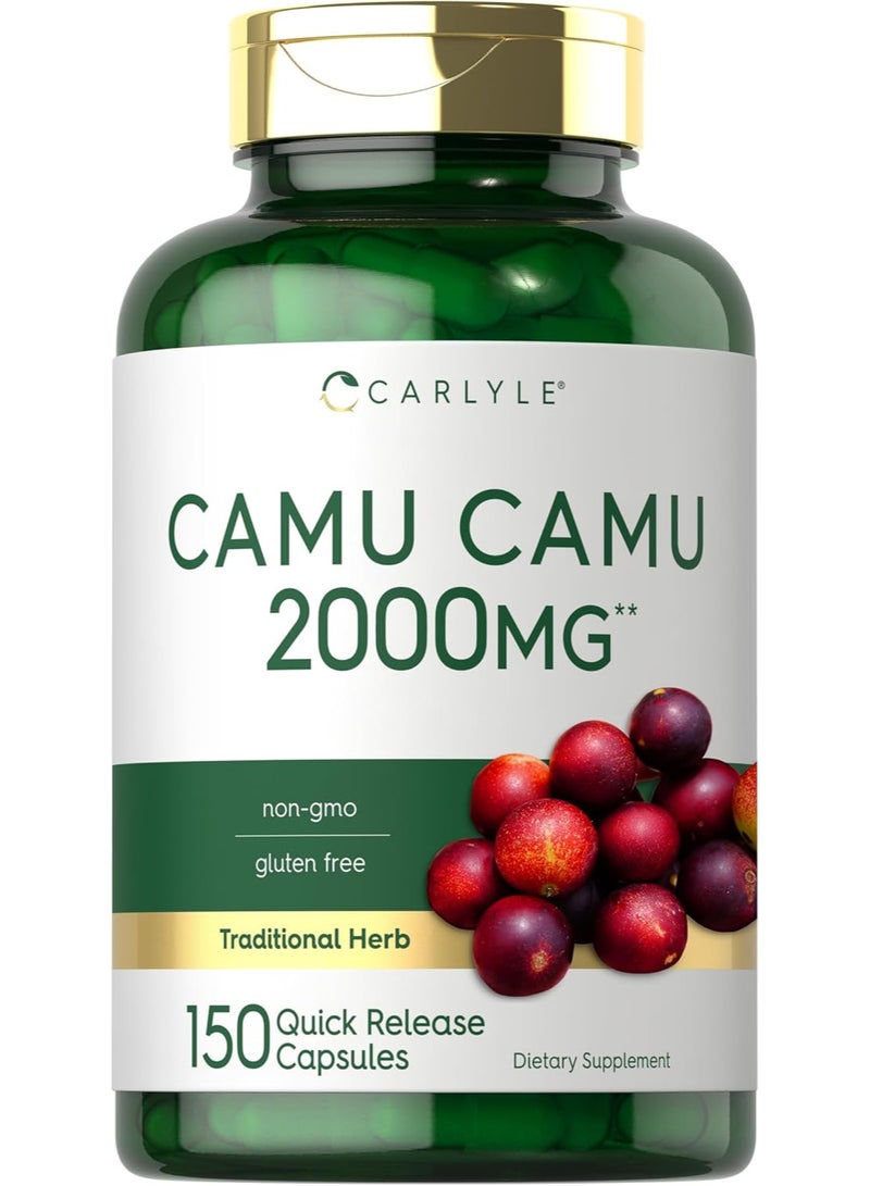 كامو كامو مع فيتامين سي | ٢٠٠٠ ملغ | ١٥٠ كبسولة من مستخلص الأعشاب | ميرسياريا دبي | غير معدل وراثيًا وخالٍ من الغلوتين - Image 1