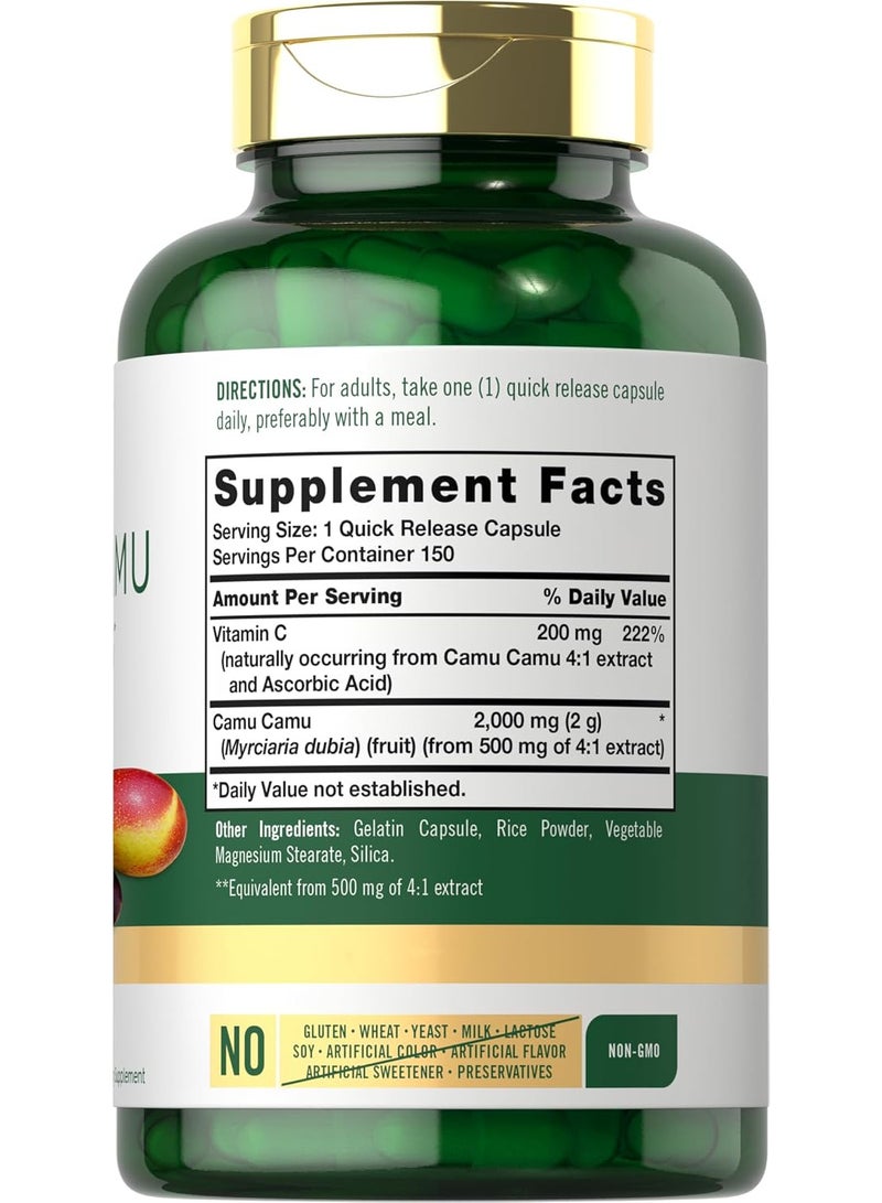 كامو كامو مع فيتامين سي | ٢٠٠٠ ملغ | ١٥٠ كبسولة من مستخلص الأعشاب | ميرسياريا دبي | غير معدل وراثيًا وخالٍ من الغلوتين - Image 2