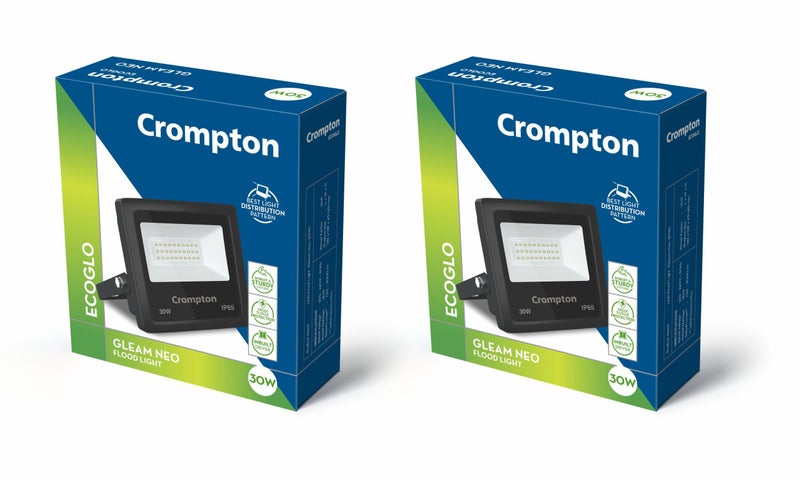 Crompton Aluminium Gleam 30W LED Flood Light | Outdoor Waterproof Security Light | Wide Angle Beam | Cool Daylight 6500K | Energy Saving | Pack of 2 - Image 1