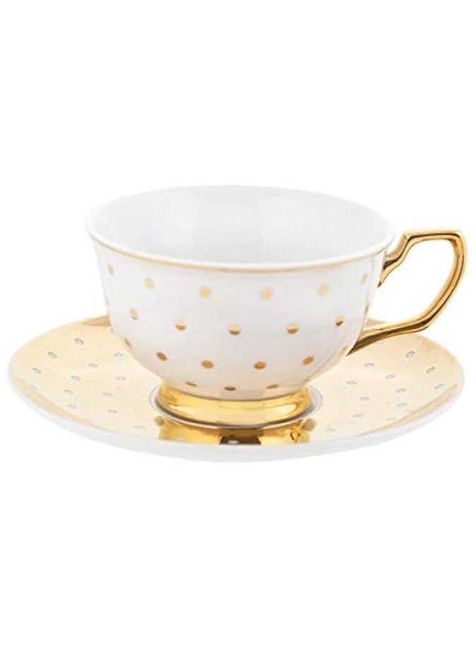 Cristina Re Cristina Re Gold Polka Dot Signature Teacup and Saucer, 220 ml Capacity 