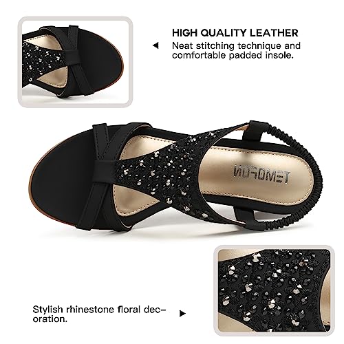 TEMOFON Sandals for Women Wedge Dressy: Summer Open Toe Dress Sandal Comfortable Casual Low Platform Beach Shoes Black Size 8 - Image 5