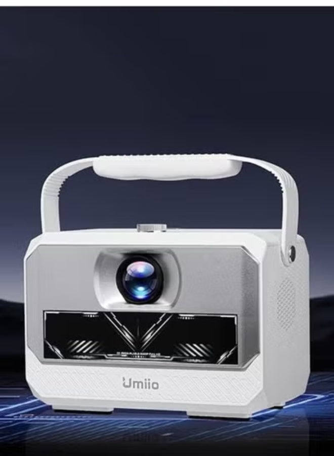 Umiio Q6 Max Smart Portable Projector – 200" Display, 4K HD Support, Android WiFi Bluetooth, Dual Wireless Karaoke Microphones, Auto Keystone, HDMI/USB Connectivity, Built-in Speakers – White - Image 1