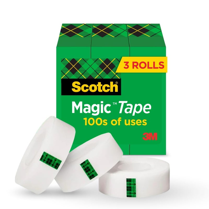 Scotch Magic Tape, Invisible, Repair Christmas Cards and Use as Holiday Gift Wrap Supplies for Christmas, 3 Tape Rolls - Image 1
