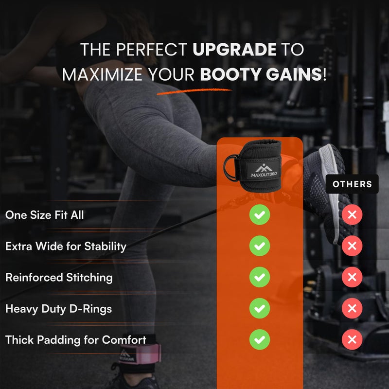 MaxOut360 Ankle Straps for Cable Machines Women and Men, Cable Kick Back Ankle Straps for Lower Body and Booty Workouts at Home and Gym, Black (Pair) - Image 5