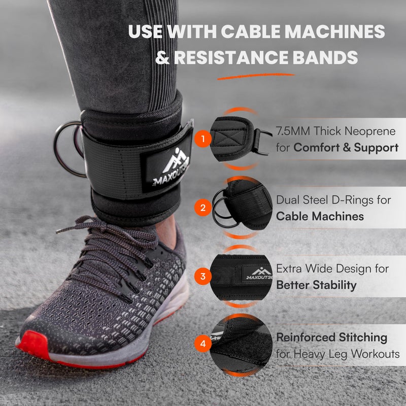 MaxOut360 Ankle Straps for Cable Machines Women and Men, Cable Kick Back Ankle Straps for Lower Body and Booty Workouts at Home and Gym, Black (Pair) - Image 2