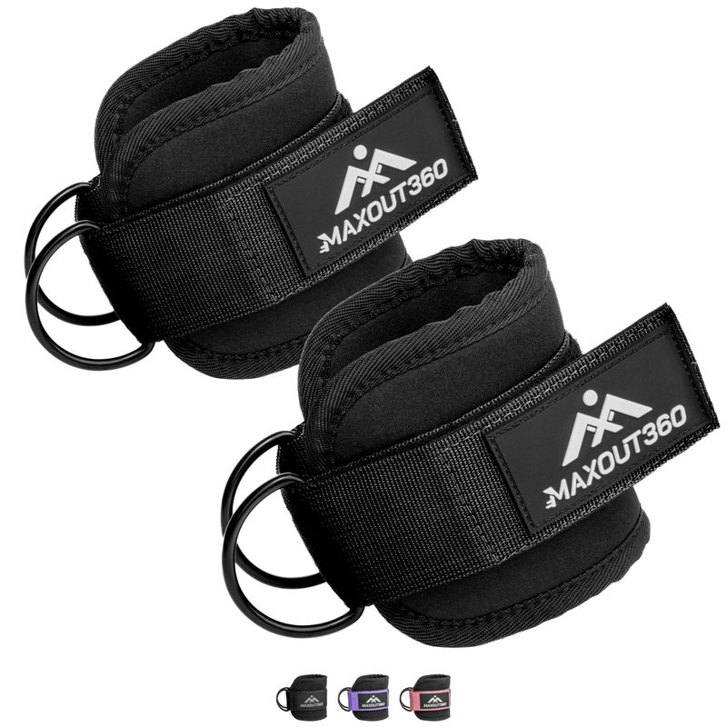 MaxOut360 Ankle Straps for Cable Machines Women and Men, Cable Kick Back Ankle Straps for Lower Body and Booty Workouts at Home and Gym, Black (Pair) - Image 1