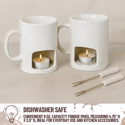 Evelots Fondue Pot Set for Chocolate, Cheese, Candy (2 Pack) Mini Ceramic Fondue Mugs Gift Set with 4 Forks & 8 Candles - Great for Date Night Birthday & Wedding Gifts - Image 5
