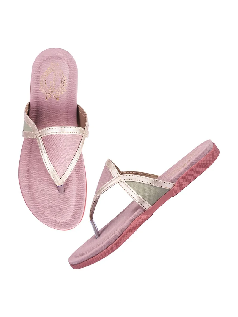 شوتوبيا Shoetopia Women's Comfortable Flip Flop Sandals – Metallic Strap, Soft Cushioned Sole, Casual Summer Beach Footwear