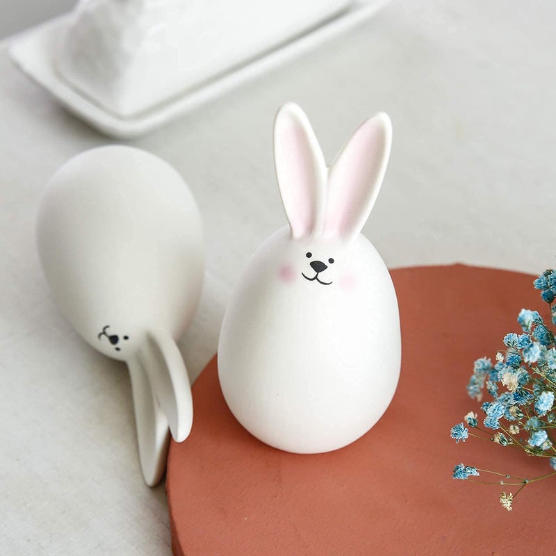 GOODSTART Ceramic White Rabbits Easter Bunny Rabbits Bunny Decoration Couple Rabbit Ornament, Porcelain Modern Art Home Decoration, Weddings Celebration Crafts Gift, Set of 2, Easter Decor - Image 2