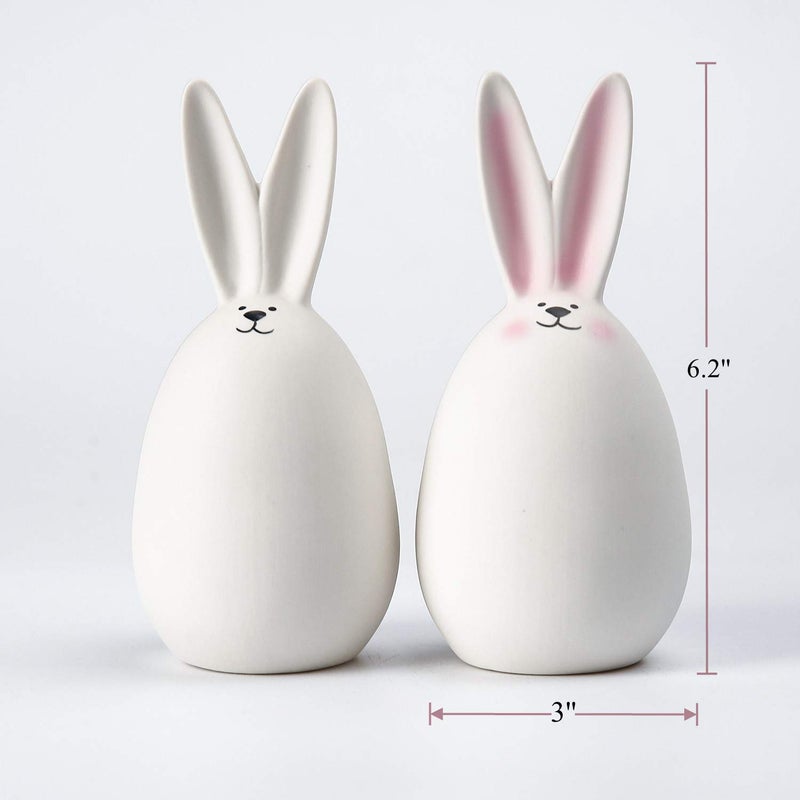 GOODSTART Ceramic White Rabbits Easter Bunny Rabbits Bunny Decoration Couple Rabbit Ornament, Porcelain Modern Art Home Decoration, Weddings Celebration Crafts Gift, Set of 2, Easter Decor - Image 4