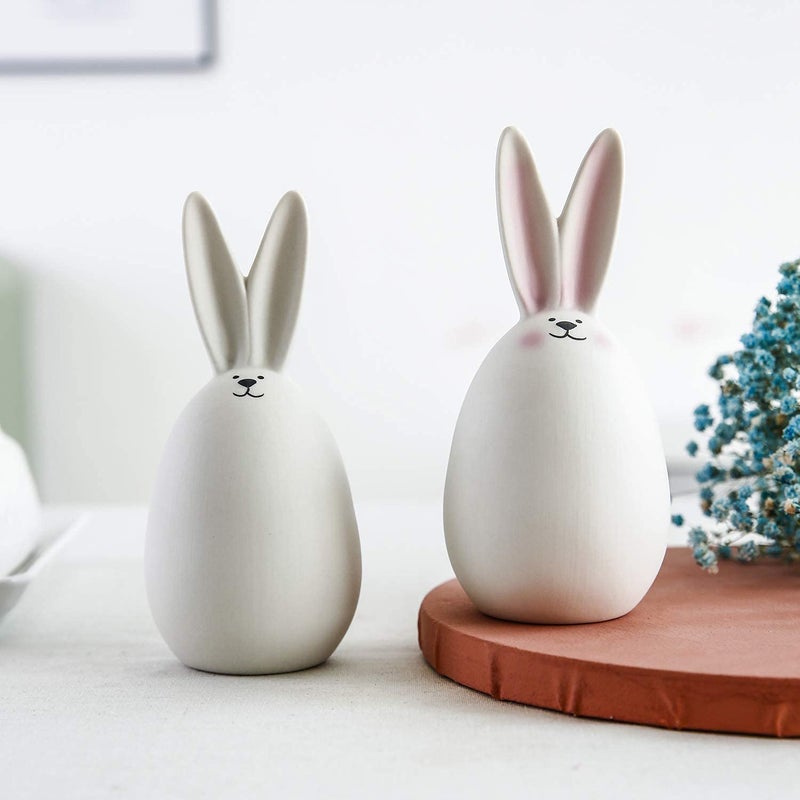 GOODSTART Ceramic White Rabbits Easter Bunny Rabbits Bunny Decoration Couple Rabbit Ornament, Porcelain Modern Art Home Decoration, Weddings Celebration Crafts Gift, Set of 2, Easter Decor - Image 3
