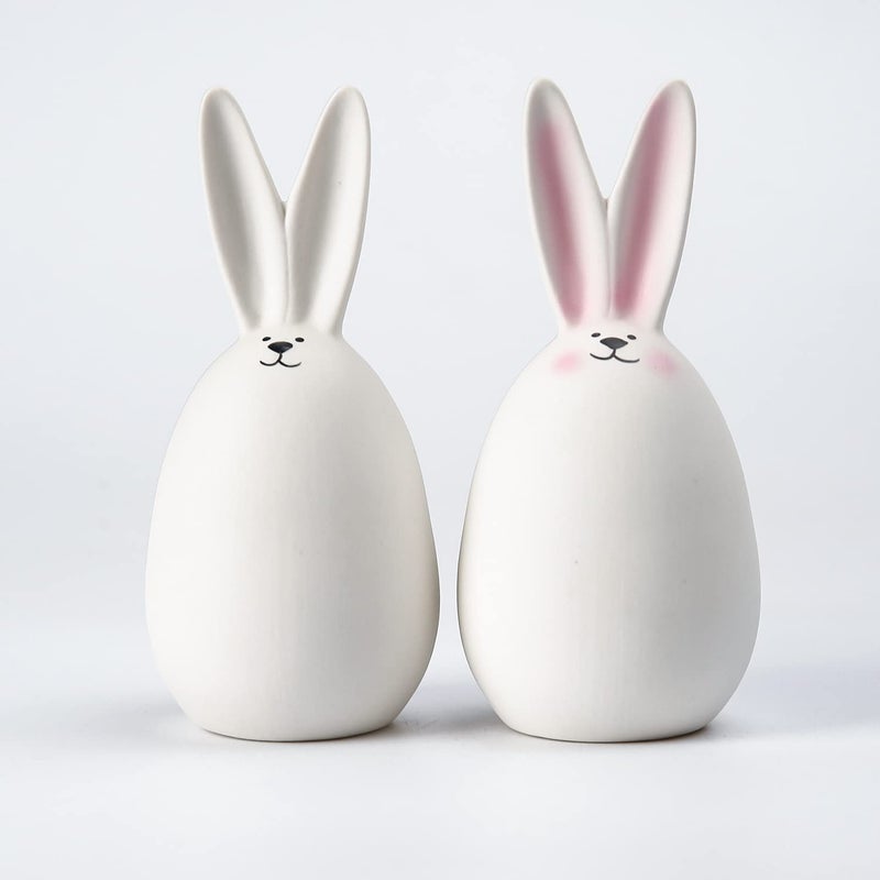 GOODSTART Ceramic White Rabbits Easter Bunny Rabbits Bunny Decoration Couple Rabbit Ornament, Porcelain Modern Art Home Decoration, Weddings Celebration Crafts Gift, Set of 2, Easter Decor - Image 1