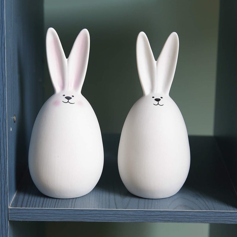 GOODSTART Ceramic White Rabbits Easter Bunny Rabbits Bunny Decoration Couple Rabbit Ornament, Porcelain Modern Art Home Decoration, Weddings Celebration Crafts Gift, Set of 2, Easter Decor - Image 5