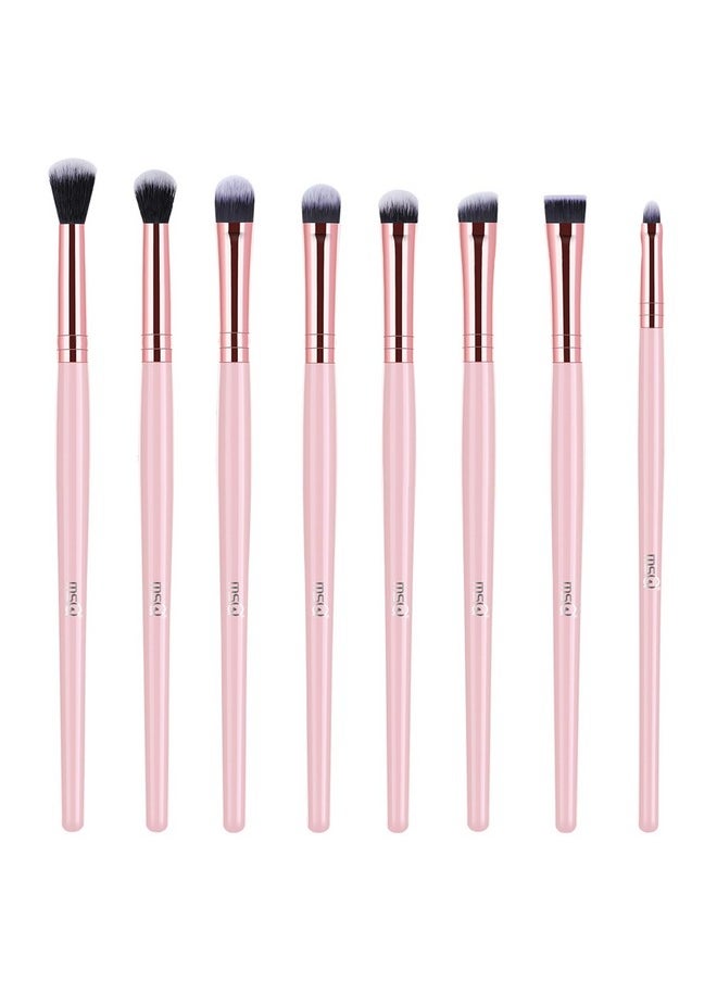 MSQ Eye Makeup Brushes 8Pcs Eyeshadow Makeup Brushes Set With Soft Synthetic Hairs & Real Longer Wood Handle For Eyeshadow Eyeliner Blending Lip(Pink)  - Image 1