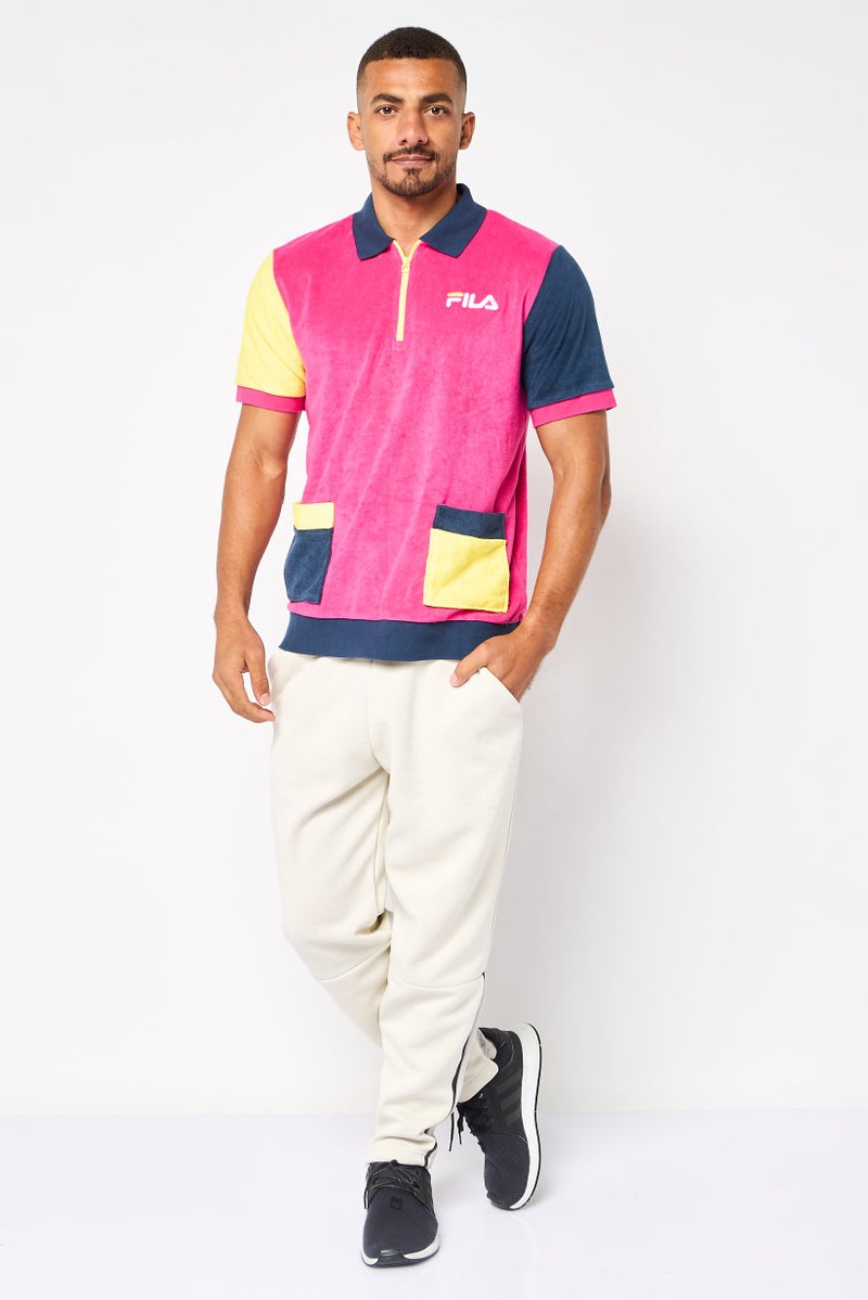 FILA تي شيرت بولو قصير الأكمام للرجال مع شعار مطرز، متعدد الألوان - Image 2