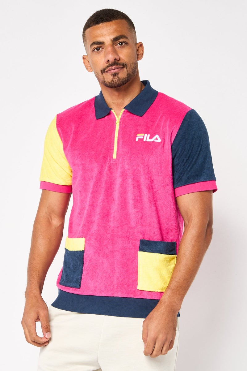 FILA تي شيرت بولو قصير الأكمام للرجال مع شعار مطرز، متعدد الألوان - Image 1