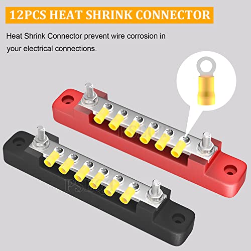 PSEQT 6 Terminal Bus Bar Ground Power Distribution Terminal Block Bus Bar with Cover for Auto Marine Car Pickup Trailer RV Boat - Red & Black 2Pcs - Image 4