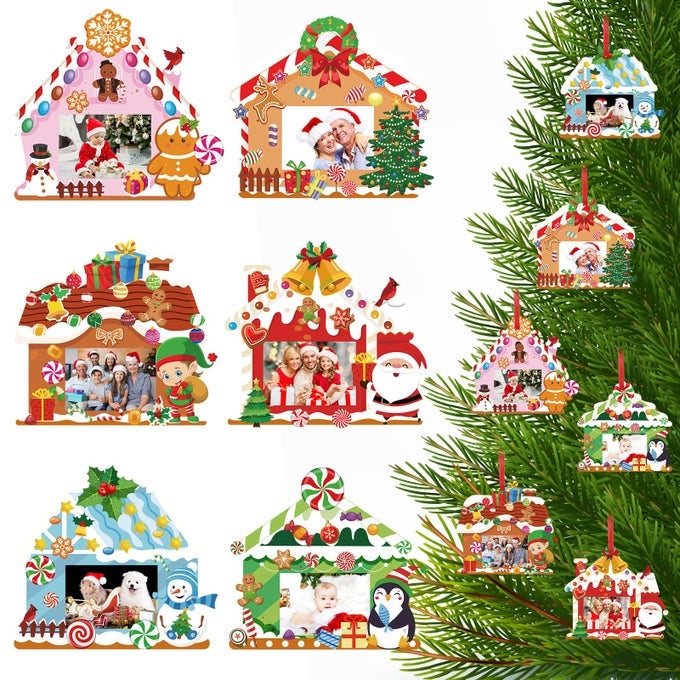 36 Pack Christmas DIY Picture Frames Craft Kit for Kids Xmas Tree Photo Frames Ornaments with Stickers for Xmas Winter Holiday Party Activities Games FavorGingerbread House